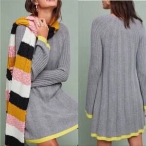 Anthropologie Women’s Size Medium Gray & Yellow Arsenau Sweater Dress NWT
